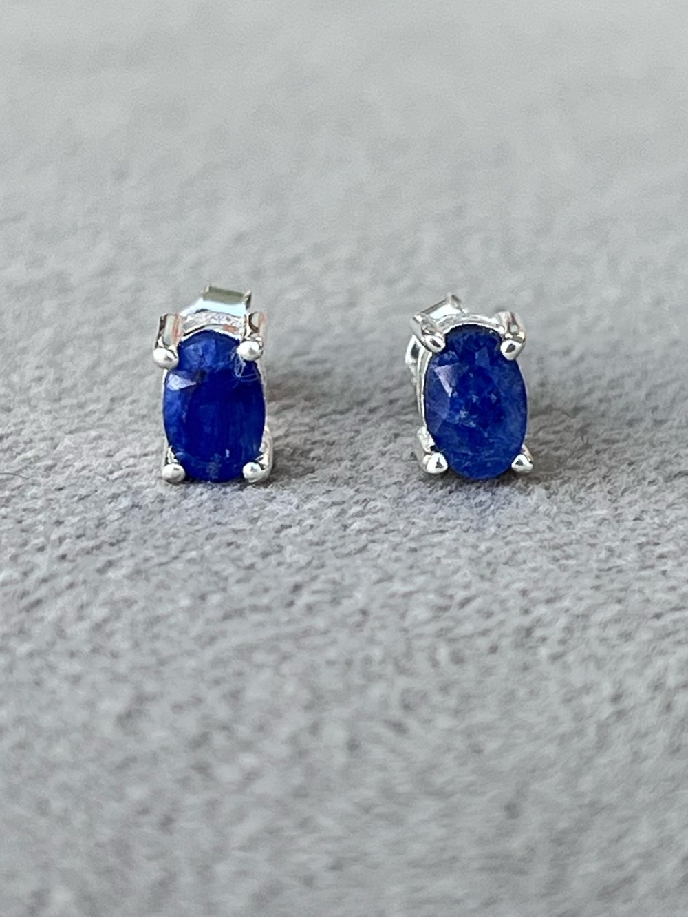 Sterling Silver Genuine 6MM x 4MM Sapphire Stud Earrings